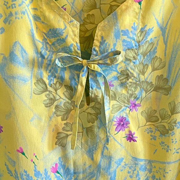 Vintage 80s Short-sleeve Floral Blouse Yellow Summer Top - Picture 2 of 14